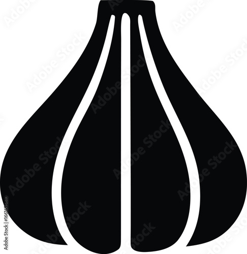 Simple black and white graphic of a garlic bulb with distinct segmented cloves ready for culinary use or symbolic representation in food design.