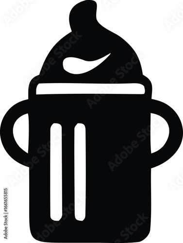 Simple silhouette of a baby sippy cup with handles and a spouted lid ideal for early childhood nutrition and hydration graphics