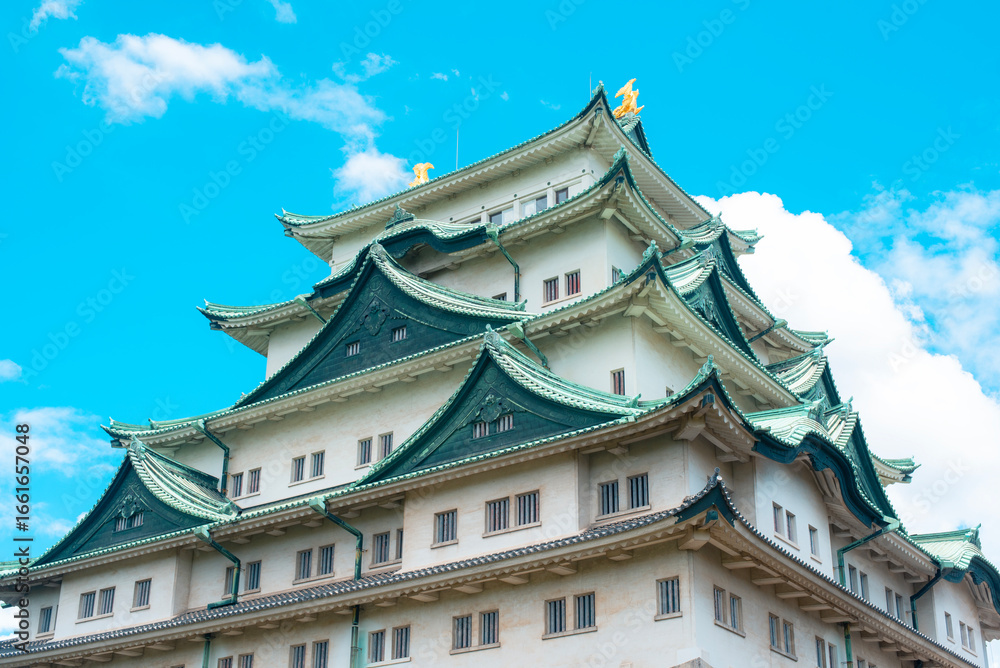 Close-up of traditional Japanese castle rooflines
Close-up of traditional Japanese castle rooflines