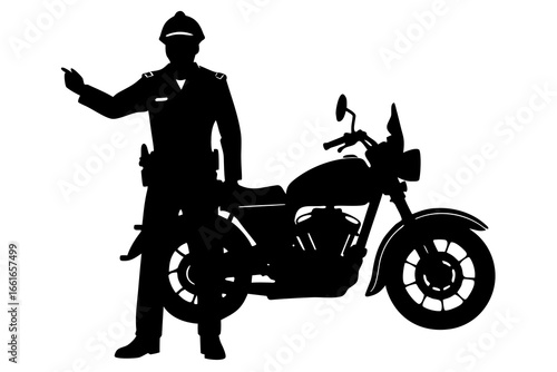 Police Officer with Motorcycle Silhouette Directing Traffic