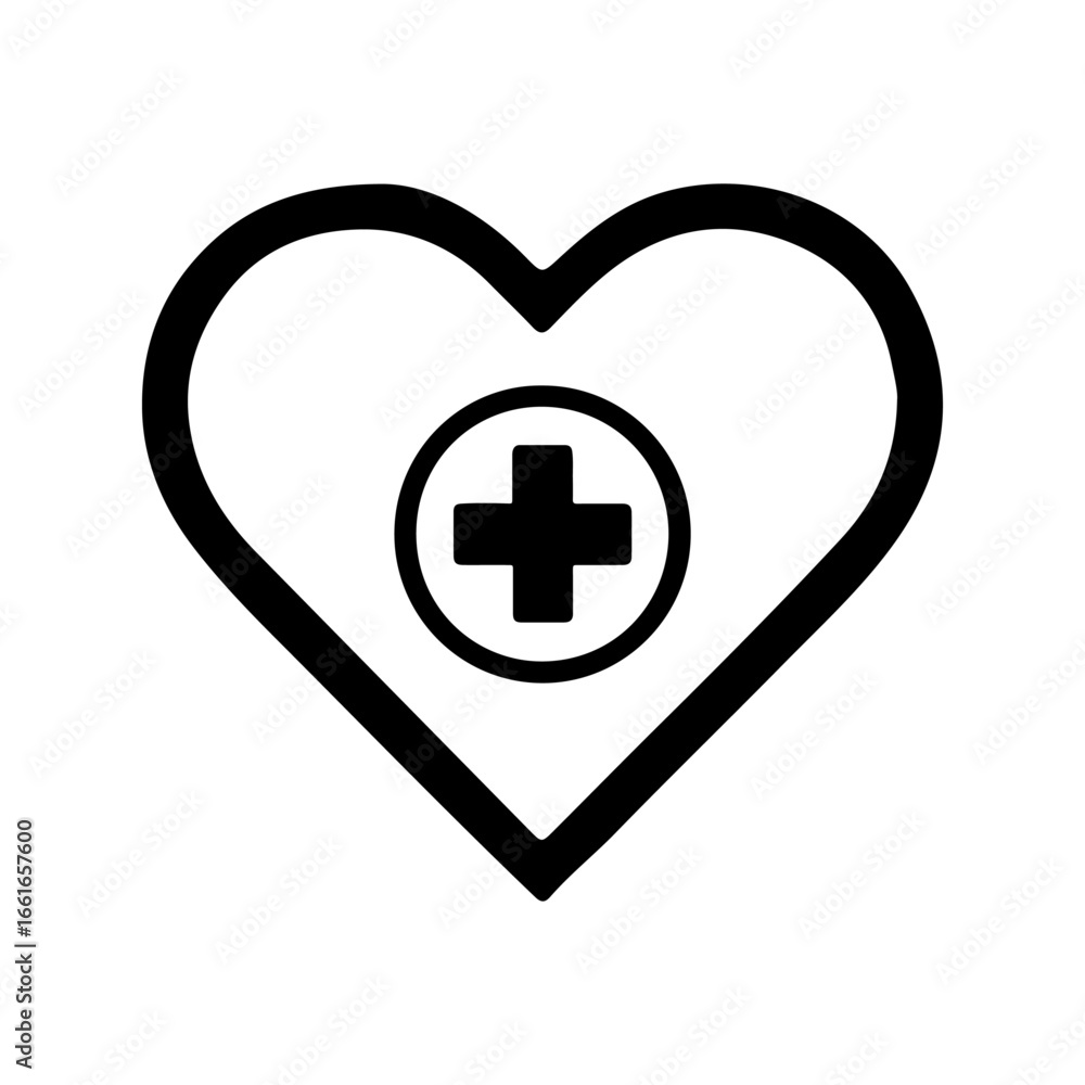 Obraz premium Black and white heart with medical cross symbol