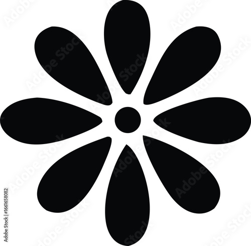 Simple black and white stylized flower icon design perfect for various graphic applications and digital projects