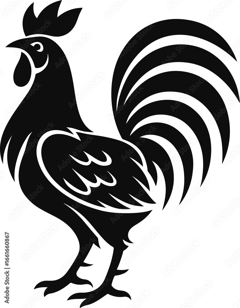 Fototapeta premium A stylized black rooster or cockerel silhouette vector illustration