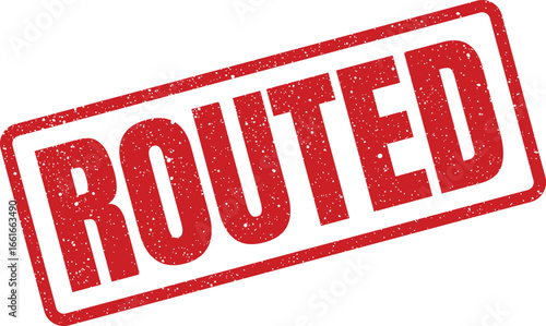 Red routed rectangular grunge rubber stamp imprint with worn distressed texture effect