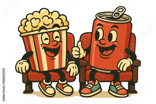 Retro cartoon popcorn and soda
