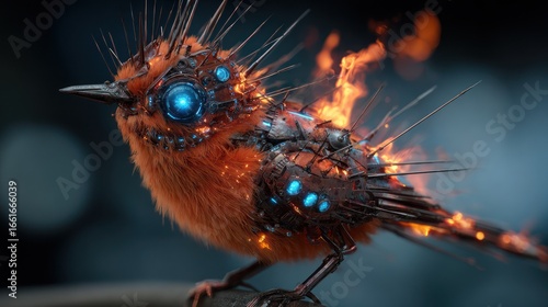 Fiery, mechanical bird