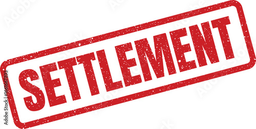 Red settlement rubber stamp with a textured style for legal or financial designs