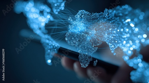 World map digital network on a phone