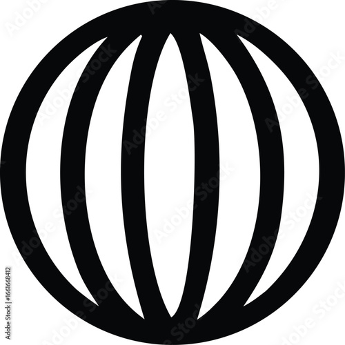 Stylized globe icon with bold black meridians emphasizing global connectivity and worldwide reach for digital and print media use