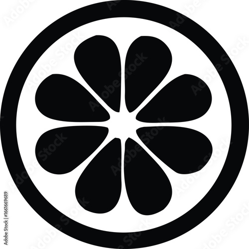 Simple black and white citrus slice graphic icon symbol freshness natural health food beverage branding citrus fruit organic