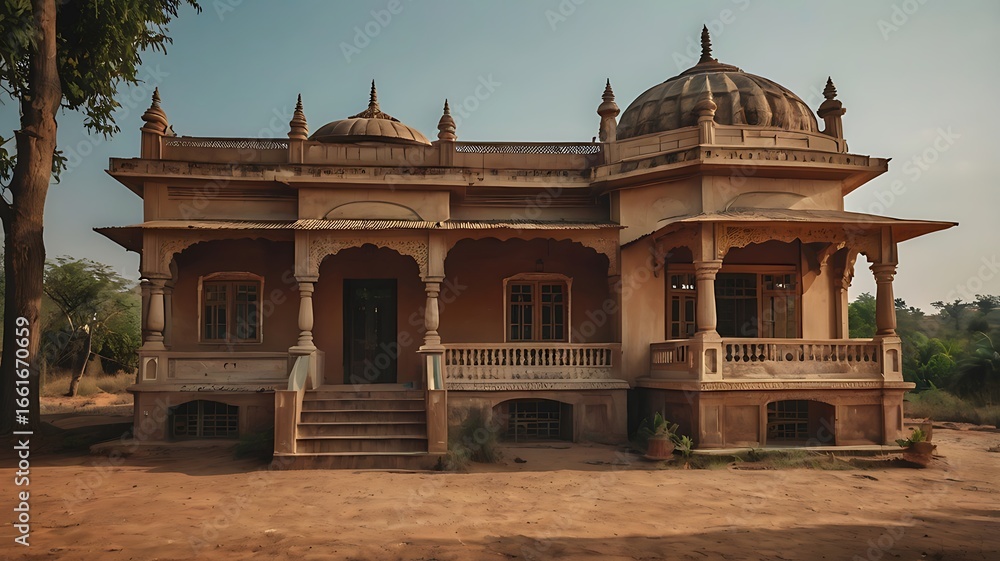 Obraz premium An old indian palace with traditional architecture, showcasing cultural heritage and historic design in a rural setting