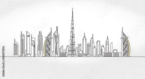 Simple Line Art Illustration of Dubai Skyline