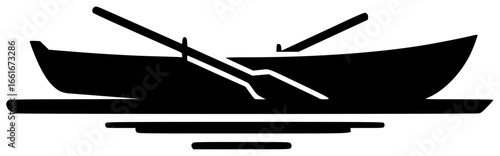 rowing boat on calm lake with rowing crew in action and athletes in motion racing