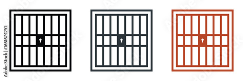Simple flat jail cell icon, isolated on white, symbolizing restriction, rules, and punishment.