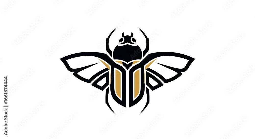 Obraz premium Stylized Scarab Beetle Logo with Gold Accents on a Clean White Background