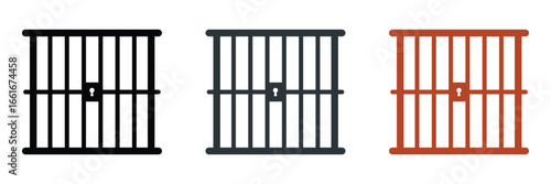 Simple flat jail cell icon, isolated on white, symbolizing restriction, rules, and punishment.