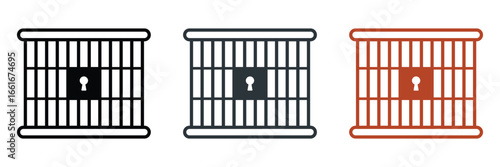 Simple flat jail cell icon, isolated on white, symbolizing restriction, rules, and punishment.