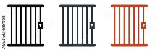 Simple flat jail cell icon, isolated on white, symbolizing restriction, rules, and punishment.