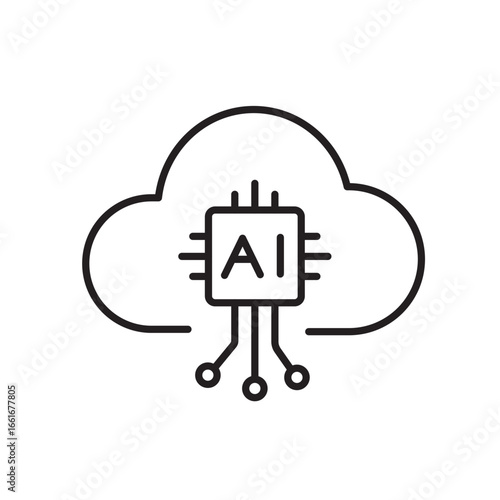 A vector icon of a cloud with an AI symbol, created in line style with editable stroke