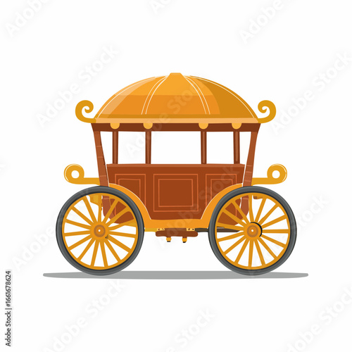 Elegant vintage carriage with ornate wheels and curved roof for transportation