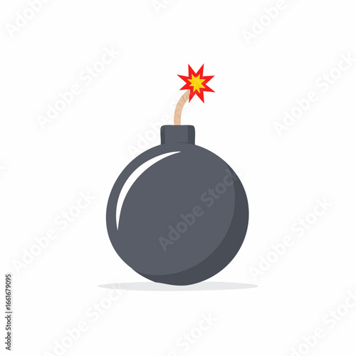 Cartoon Bomb with Burning Fuse Isolated on White Background Round black bomb about to explode