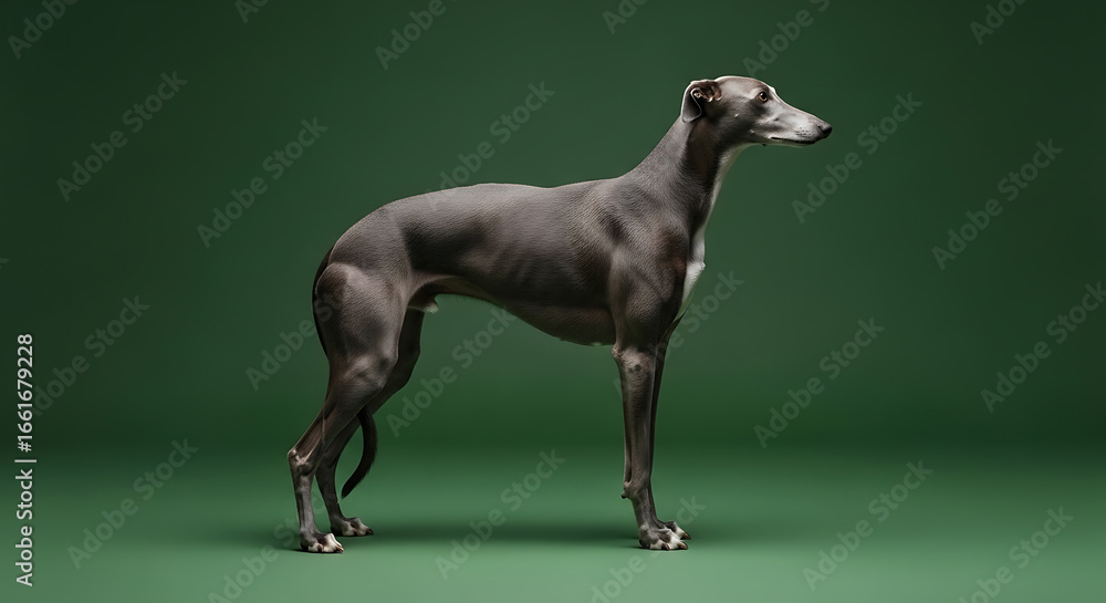 Fototapeta premium A sleek black dog standing alone.