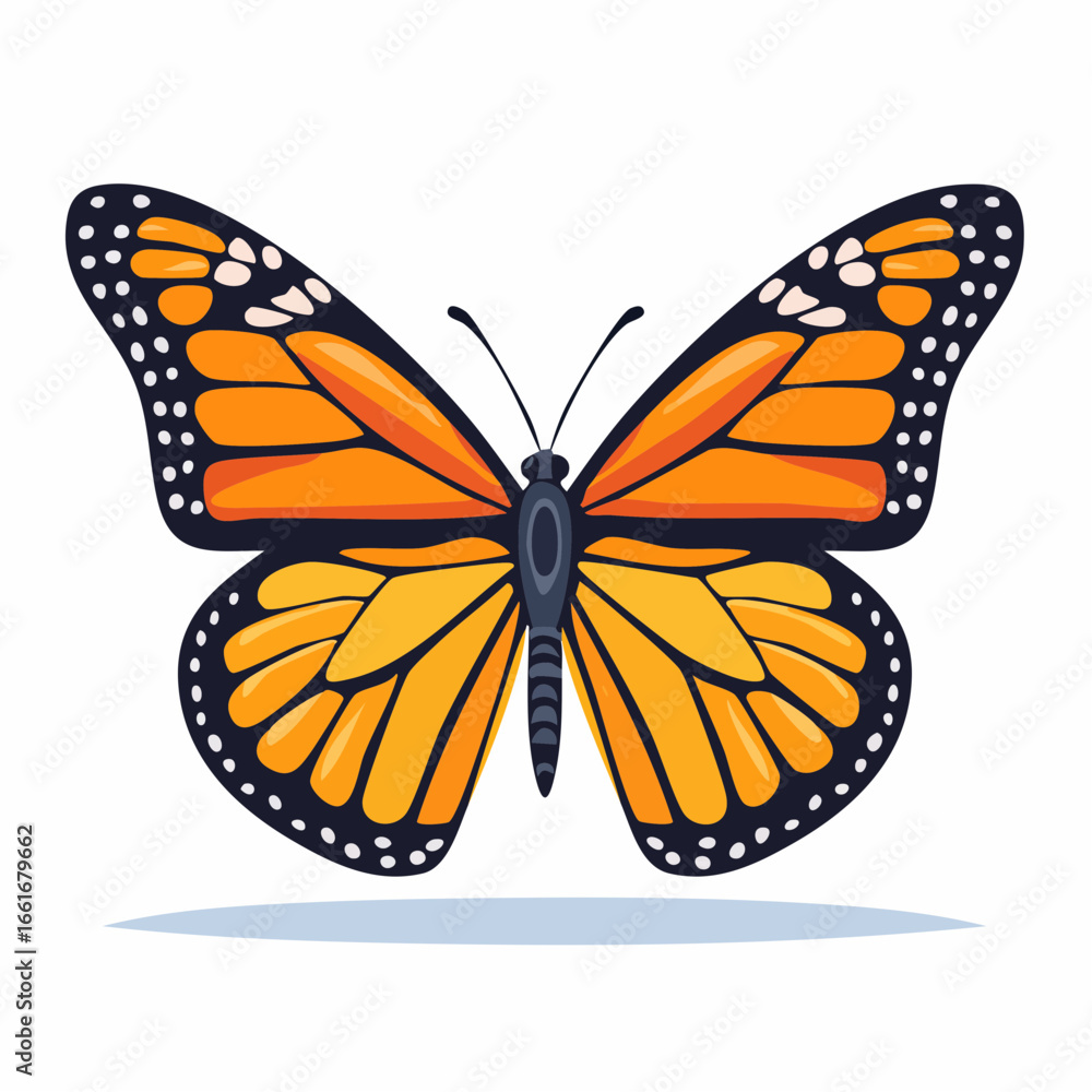 Obraz premium Monarch Butterfly in Flight: A vibrantly illustrated monarch butterfly, with its iconic orange and black wings, showcases the delicate beauty and captivating patterns of nature.
