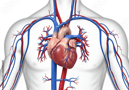 Human heart and circulatory system anatomy illustration
