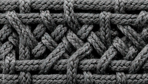 Intricate pattern of interwoven dark gray cords.