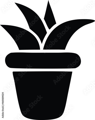 Simple silhouette of a potted aloe vera plant symbolizing growth and natural beauty for decorative use