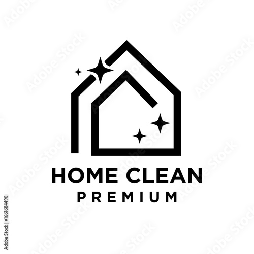 Home Clean Premium Logo Design with Abstract House Icon and Sparkling Clean Effect