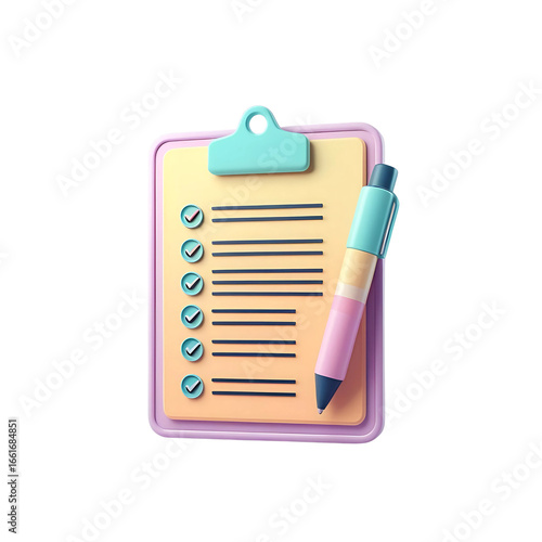 3d clipboard with checklist and pen for tasks transparent background