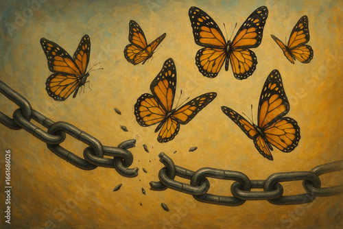 Broken chains turning into butterflies 
