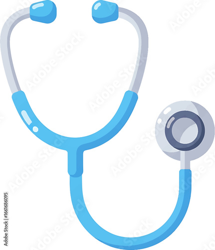 Blue stethoscope icon for medical diagnosis and healthcare. Vector illustration of a doctor's tool for listening to heartbeats, used in hospitals and clinics