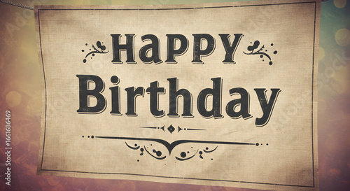 A Vintage Happy Birthday Card: A vintage-styled birthday card with a warm and inviting appeal. The calligraphy spells out Happy Birthday. This timeless illustration evokes nostalgia, sentimentality.