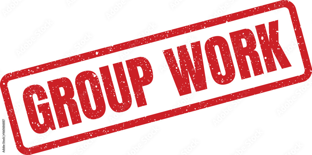 Textured group work rubber stamp with red ink, diagonally placed on a white background Textured group work rubber stamp with red ink, diagonally placed on a white background