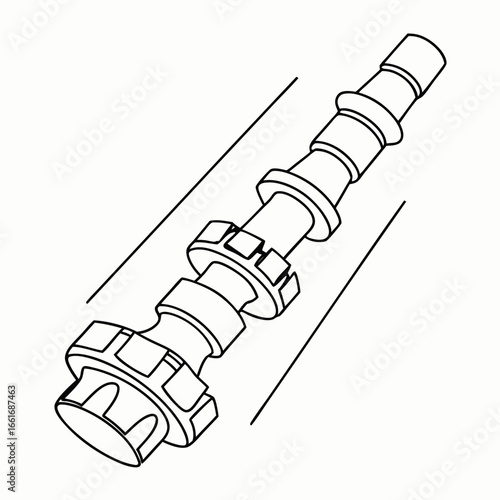 Detailed camshaft illustration for automotive engine design and engineering