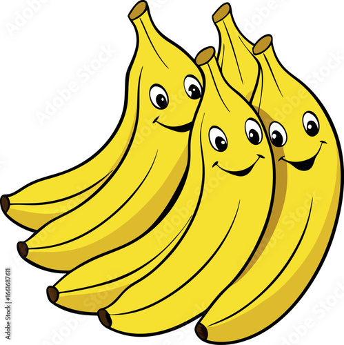 A Bunch of Happy Cartoon Bananas Smiling Together in a Fun Illustration