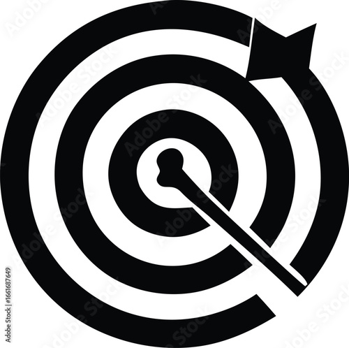 Black and white target with arrow aiming for the bullseye symbolizing focus and precision business goals