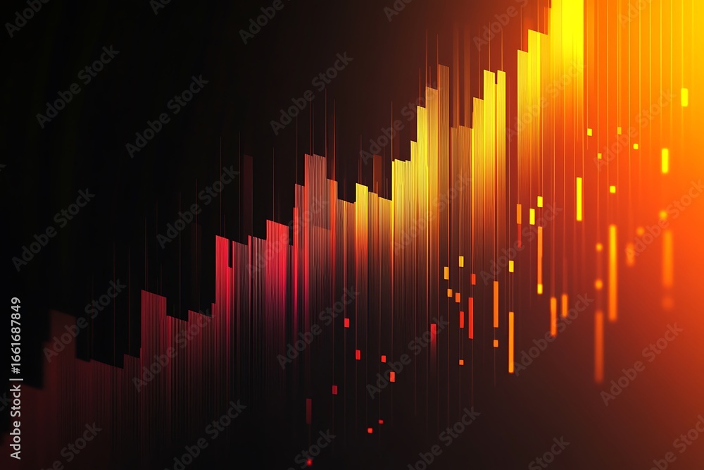 Abstract visualization of rising data with red and yellow bars on a gradient background Abstract visualization of rising data with red and yellow bars on a gradient background