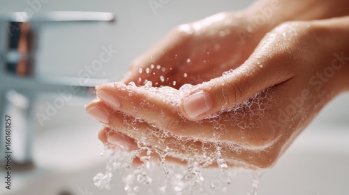 Close-up of hands washing with soap and water
