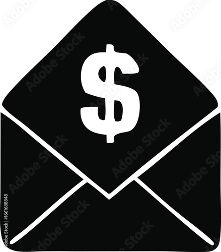 Money envelope icon with dollar symbol graphic representation of financial mail or payment transaction symbol