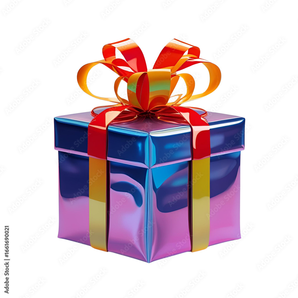 Obraz premium Shiny gift box with red and gold ribbon tied bow transparent background