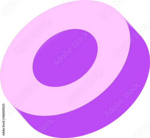 3D isometric purple torus icon. Modern abstract vector illustration of a soft and playful donut or ring shape.