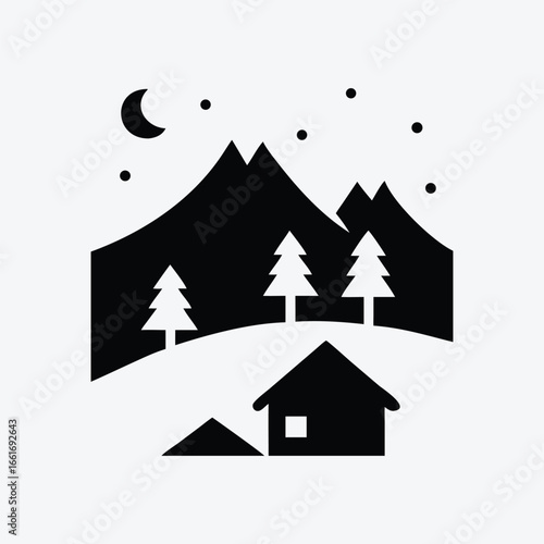 Mountain Cabin Night Scene vector