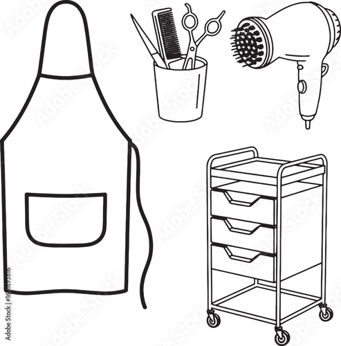 Hair Salon Equipment Apron Hairdressing Tools Hair Dryer Rolling Cart Icons barber stylist
