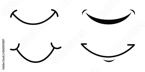 Smile icon. Simple smiley lip or mouth in different style. Vector illustration or transparent PNG.