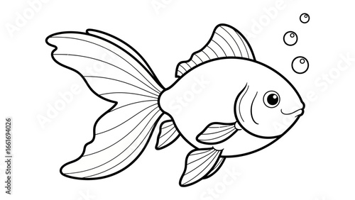 Aquatic Serenity: A stylized drawing presents a goldfish gracefully navigating its watery world, accompanied by gentle bubbles that evoke a sense of peace and tranquility.