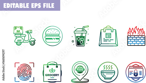 Vector set of London travel and shopping icons with e-commerce symbols