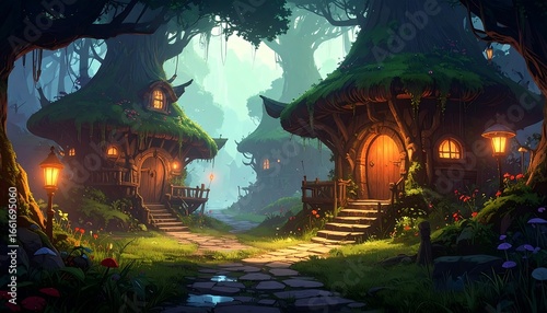 Enchanting elf village art